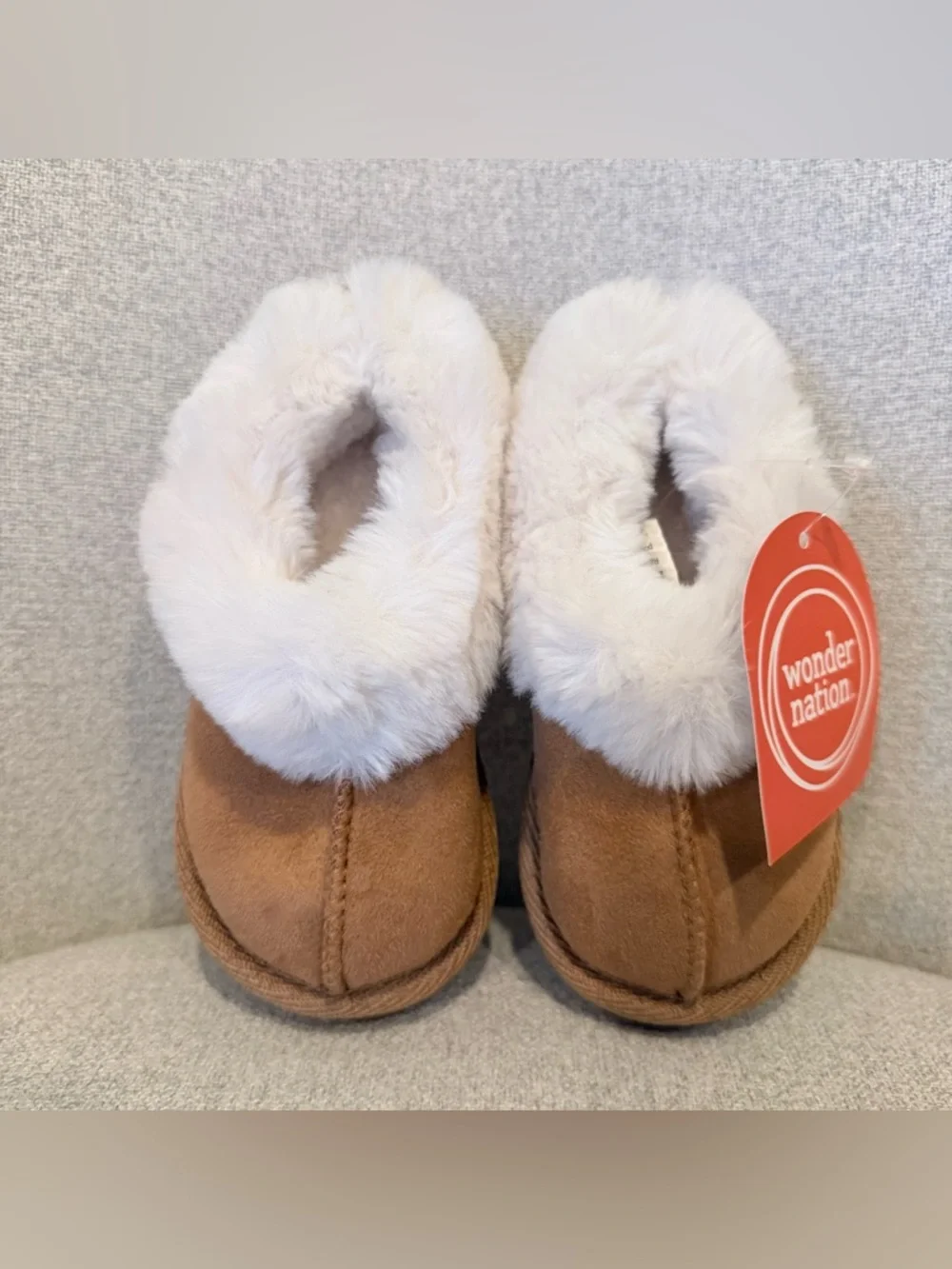 NWT Wonder Nation Toddler/ Youth chestnut faux suede/ fur slippers